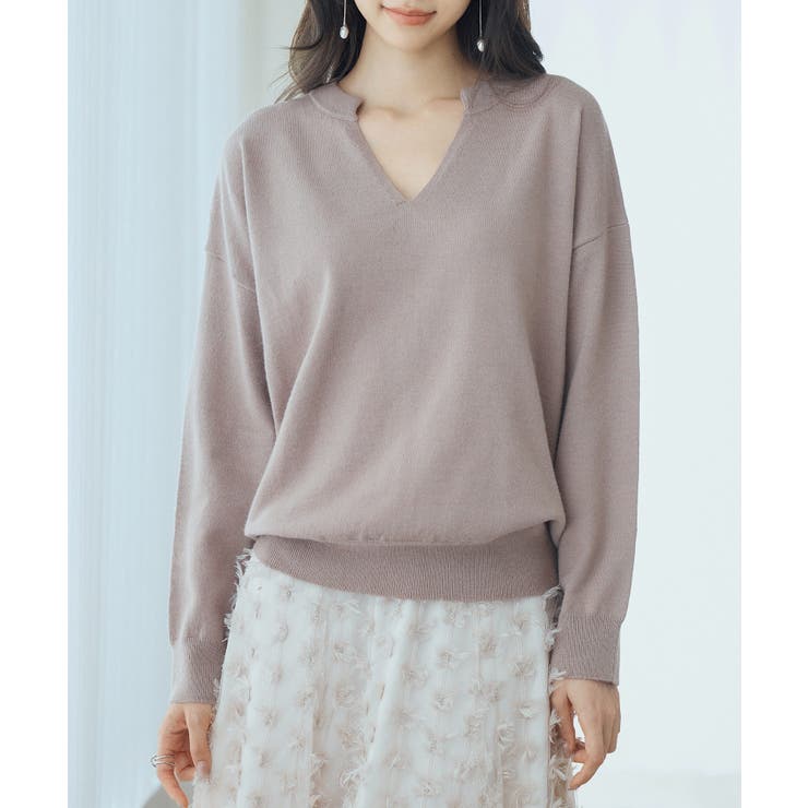 モカ | キーネックドロップショルダーニット | SAISON DE PAPILLON 