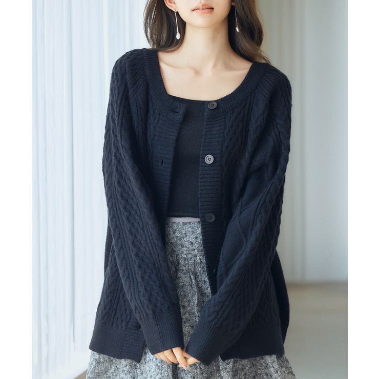 ブラック | 3wayケーブル編みカーディガン | SAISON DE PAPILLON 