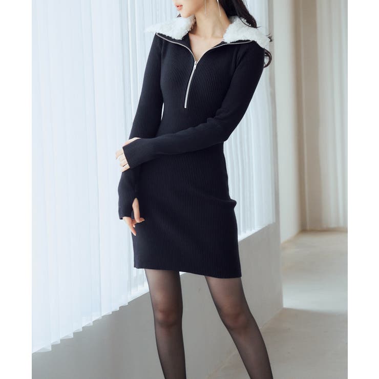 ファー襟付き2wayニットワンピース | SAISON DE PAPILLON  | 詳細画像17 