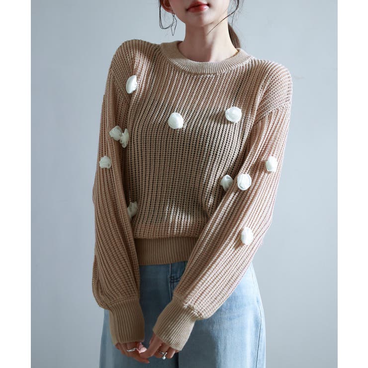 透かし編みモチーフニットプルオーバー | SAISON DE PAPILLON  | 詳細画像9 