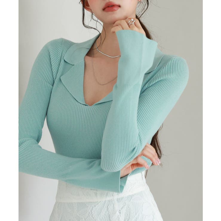 リブ編みポロネックニットプルオーバー | SAISON DE PAPILLON  | 詳細画像18 