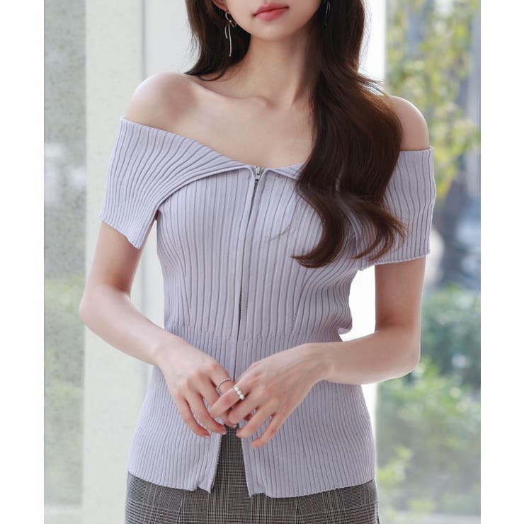 ラベンダー | ダブルジップオフショルダーニット | SAISON DE PAPILLON 