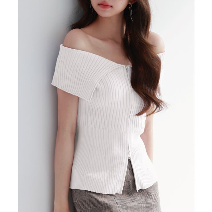 ダブルジップオフショルダーニット | SAISON DE PAPILLON  | 詳細画像9 