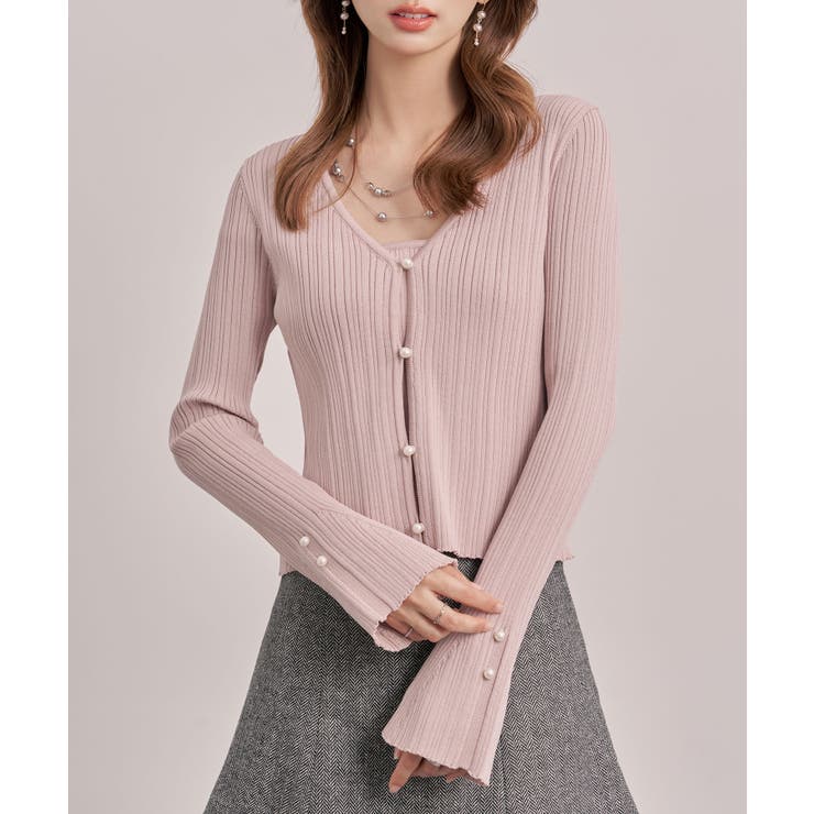 ピンク | レイヤードランダムリブ編みニットトップス | SAISON DE PAPILLON 