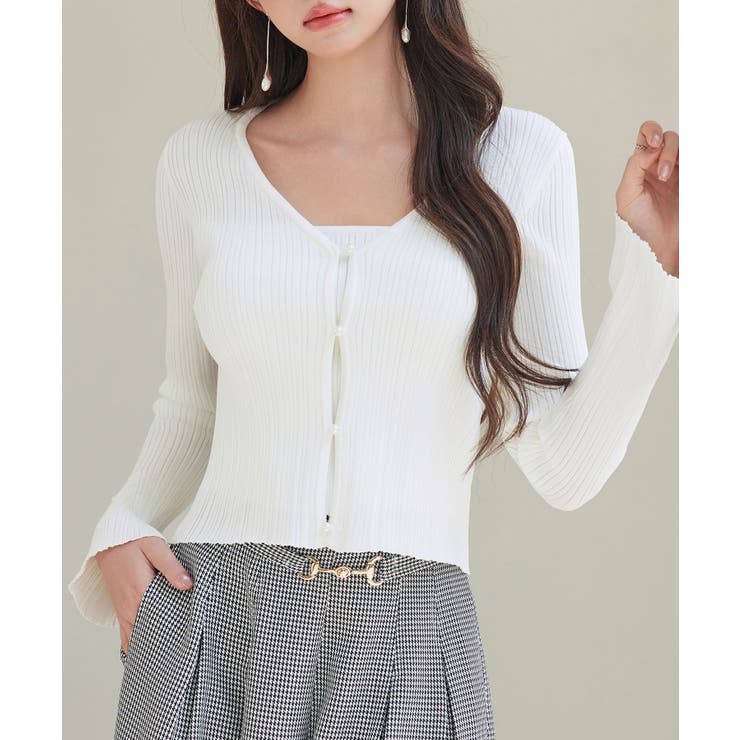 アイボリー | レイヤードランダムリブ編みニットトップス | SAISON DE PAPILLON 