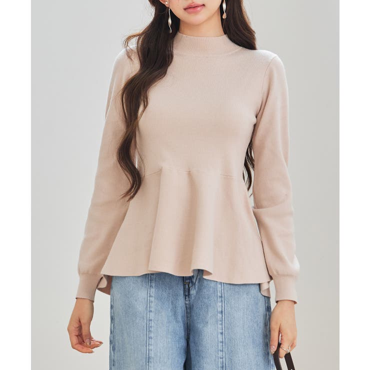 ベージュ | モックネックペプラムニットトップス | SAISON DE PAPILLON 