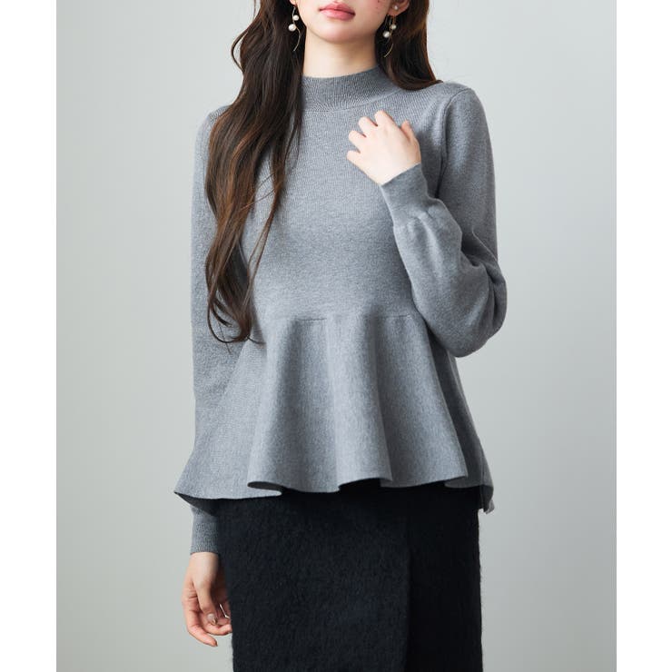 グレー | モックネックペプラムニットトップス | SAISON DE PAPILLON 