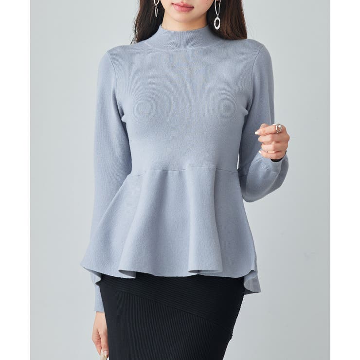 ブルーグレー | モックネックペプラムニットトップス | SAISON DE PAPILLON 