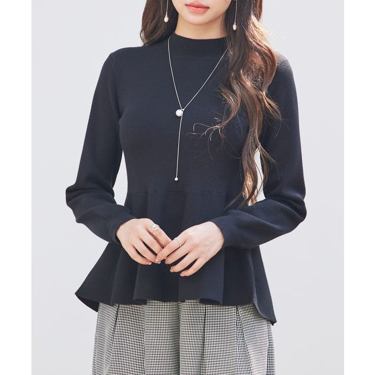 ブラック | モックネックペプラムニットトップス | SAISON DE PAPILLON 