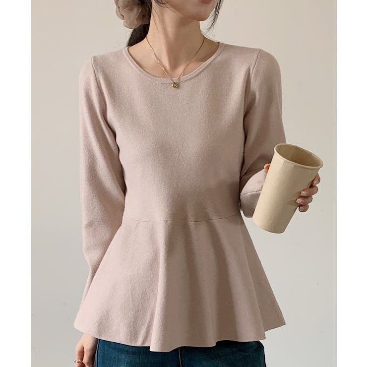 ベージュ | クルーネックペプラムニットトップス | SAISON DE PAPILLON 