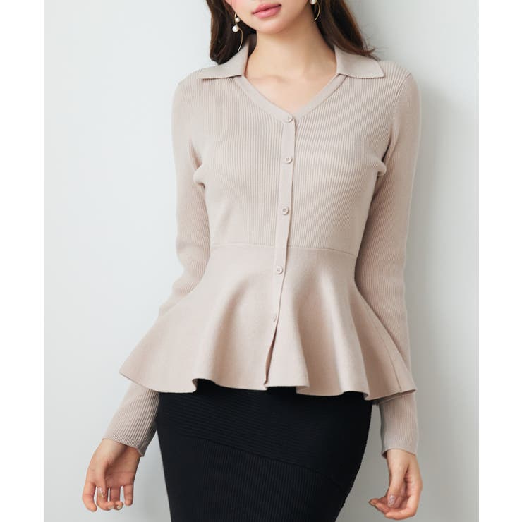 ベージュ | スキッパー・カラーペプラムニットトッブス | SAISON DE PAPILLON 