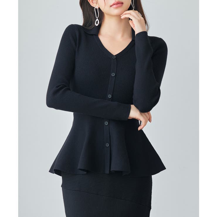 ブラック | スキッパー・カラーペプラムニットトッブス | SAISON DE PAPILLON 