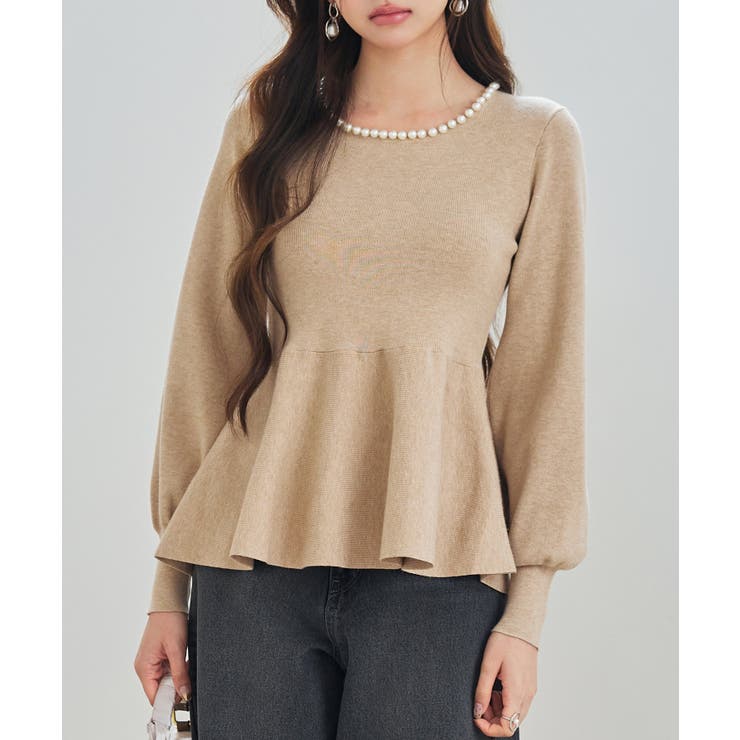 パール付きニットペプラムプルオーバー | SAISON DE PAPILLON  | 詳細画像19 