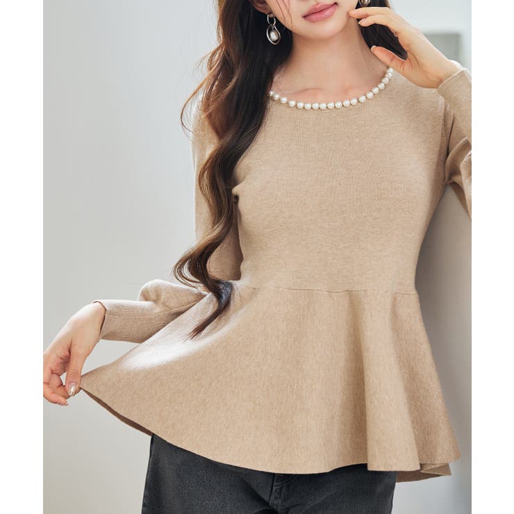 パール付きニットペプラムプルオーバー | SAISON DE PAPILLON  | 詳細画像20 