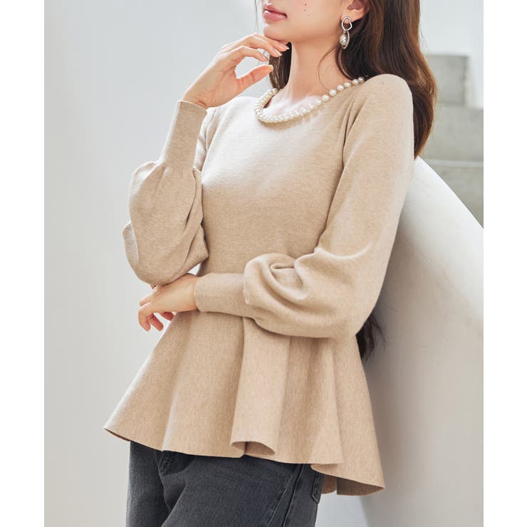 パール付きニットペプラムプルオーバー | SAISON DE PAPILLON  | 詳細画像21 