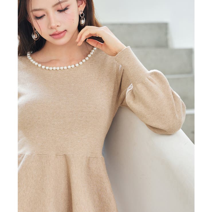 パール付きニットペプラムプルオーバー | SAISON DE PAPILLON  | 詳細画像24 