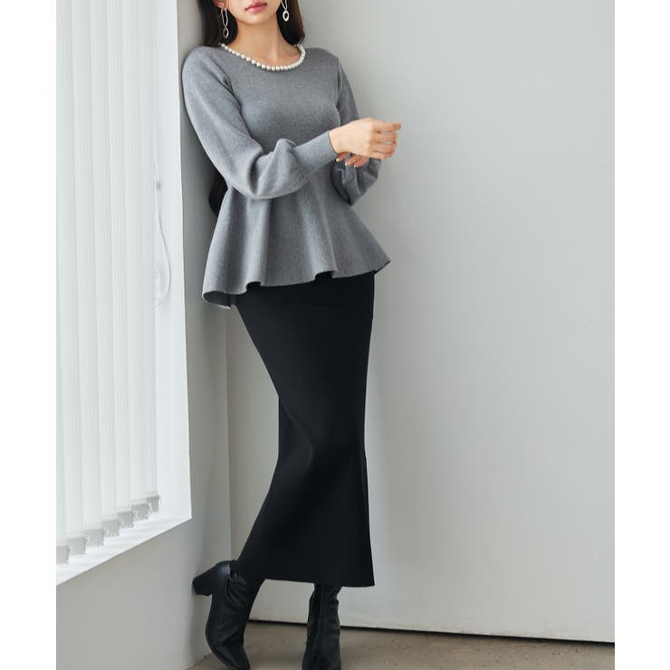 パール付きニットペプラムプルオーバー | SAISON DE PAPILLON  | 詳細画像7 