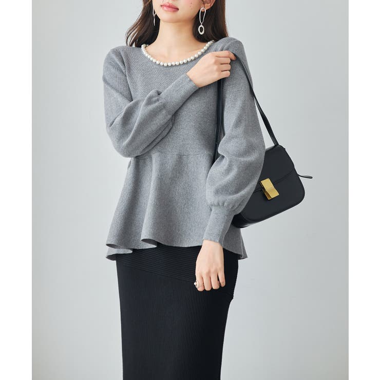 パール付きニットペプラムプルオーバー | SAISON DE PAPILLON  | 詳細画像8 