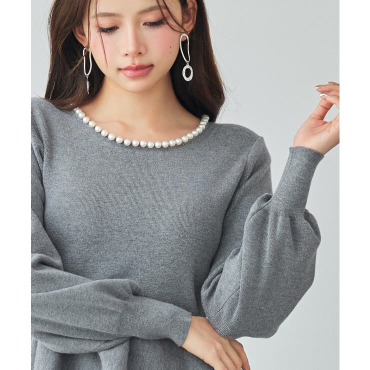 パール付きニットペプラムプルオーバー | SAISON DE PAPILLON  | 詳細画像9 