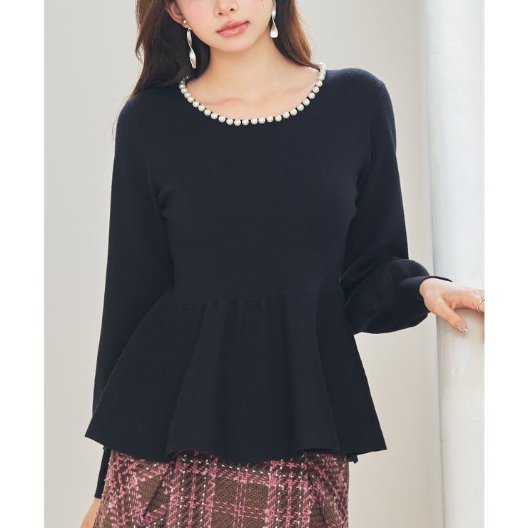 パール付きニットペプラムプルオーバー | SAISON DE PAPILLON  | 詳細画像10 