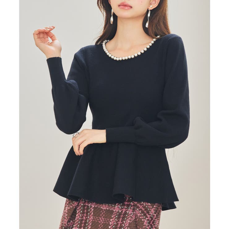 パール付きニットペプラムプルオーバー | SAISON DE PAPILLON  | 詳細画像11 