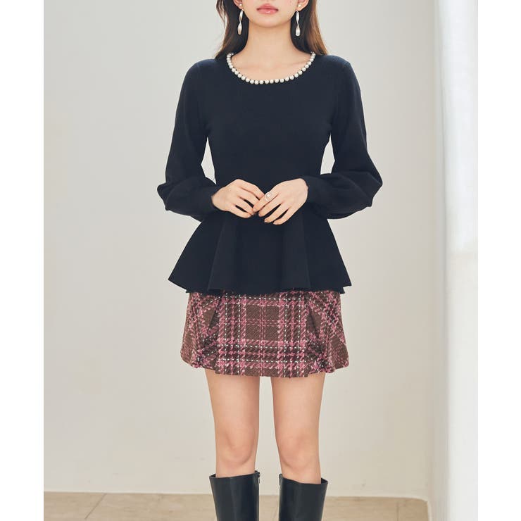 パール付きニットペプラムプルオーバー | SAISON DE PAPILLON  | 詳細画像14 