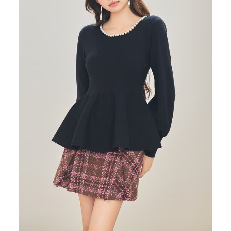 パール付きニットペプラムプルオーバー | SAISON DE PAPILLON  | 詳細画像15 