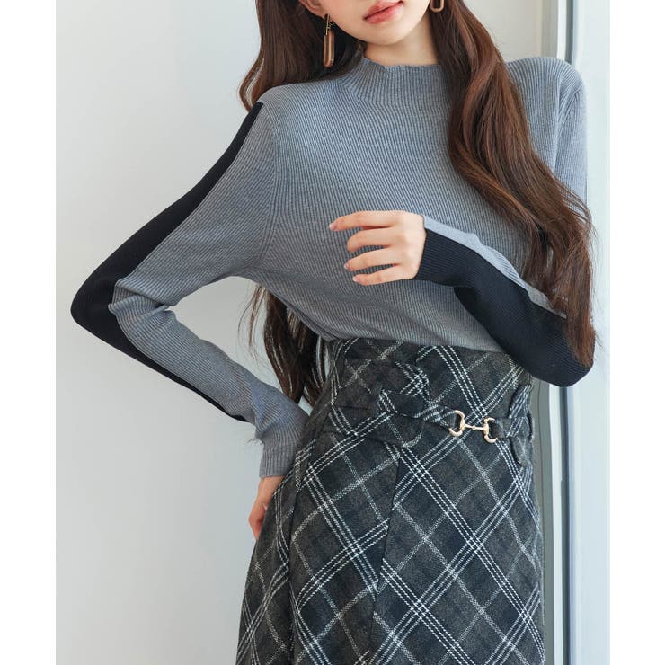 袖配色 ボトル・ネックリブニットプルオーバー | SAISON DE PAPILLON  | 詳細画像33 