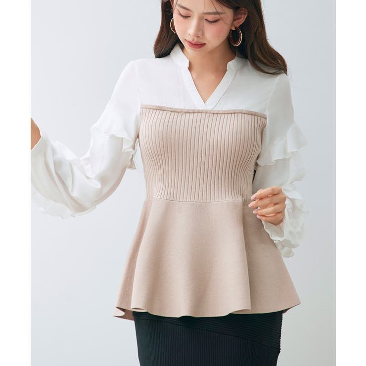 ベージュ | ニットビスチェドッキングペプラムブラウン | SAISON DE PAPILLON 