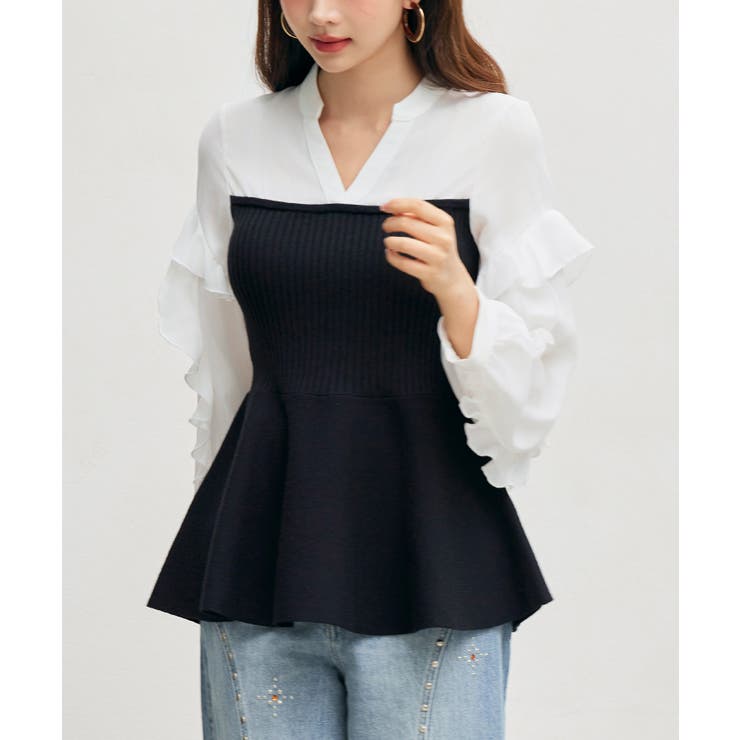 ブラック | ニットビスチェドッキングペプラムブラウン | SAISON DE PAPILLON 