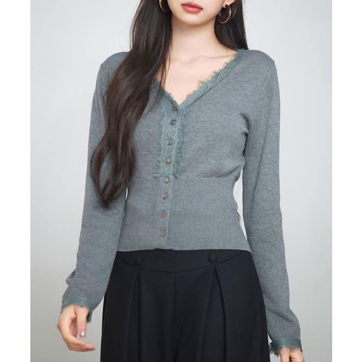 チャコール | ハイウエストショート丈ニットカーディガン | SAISON DE PAPILLON 