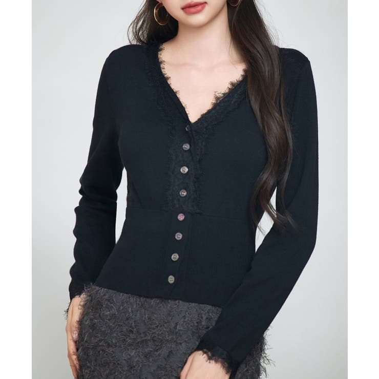 ブラック | ハイウエストショート丈ニットカーディガン | SAISON DE PAPILLON 