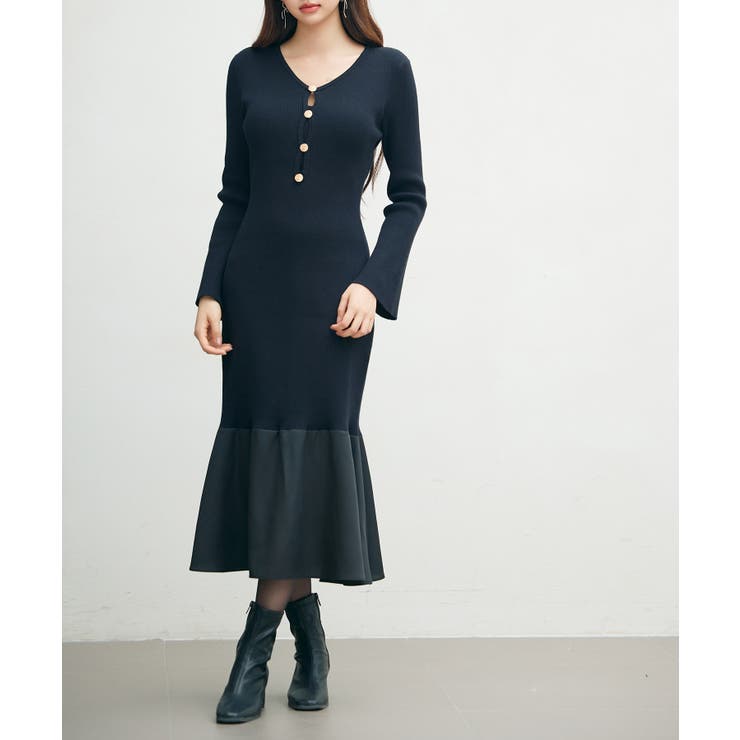 新品 PARTY シフォンブラウスドッキングニットマーメイドワンピース 新品 PARTY シフォンブラウスドッキングニットマーメイド