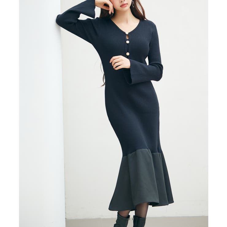 デシンドッキングマーメイドニットワンピース[品番：DSSW0005408