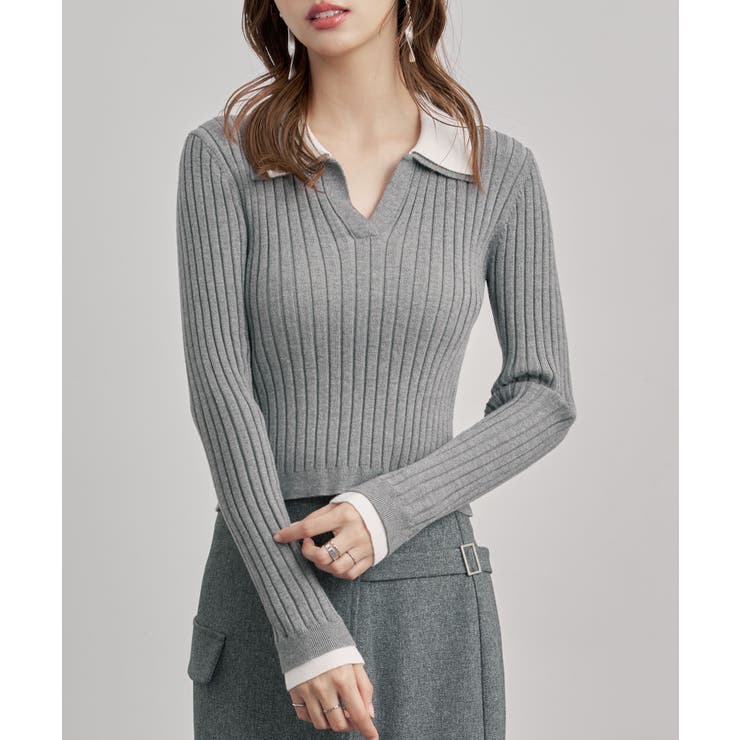 レイヤー配色カラーリブニット | SAISON DE PAPILLON  | 詳細画像13 