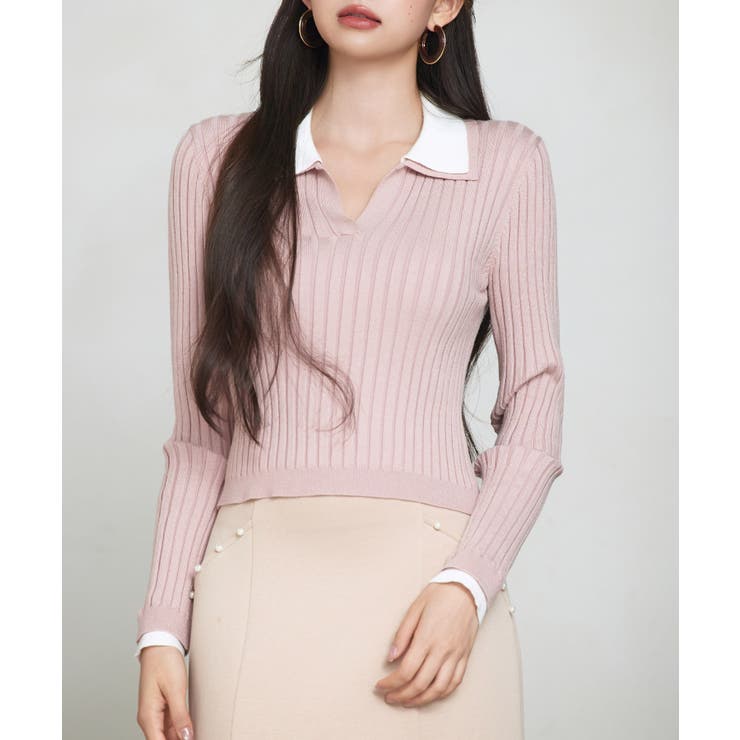 ピンク | レイヤー配色カラーリブニット | SAISON DE PAPILLON 