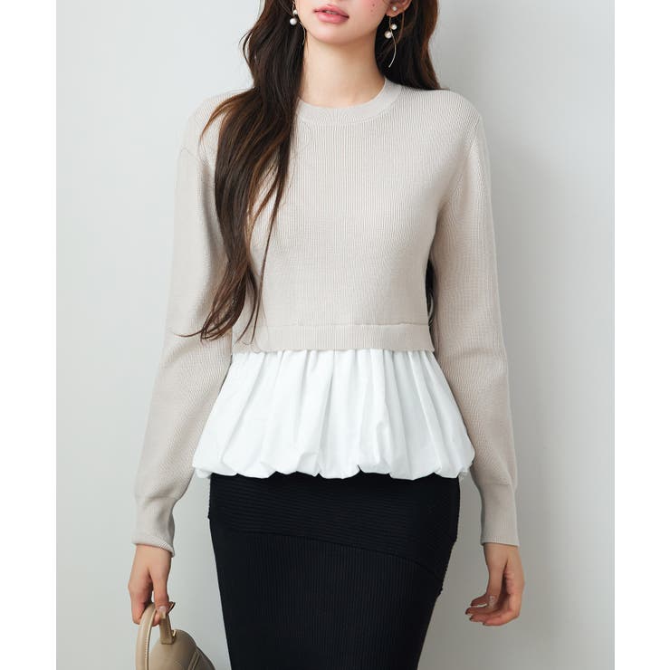 異素材フリルバルーンペプラムニットトップス | SAISON DE PAPILLON  | 詳細画像10 