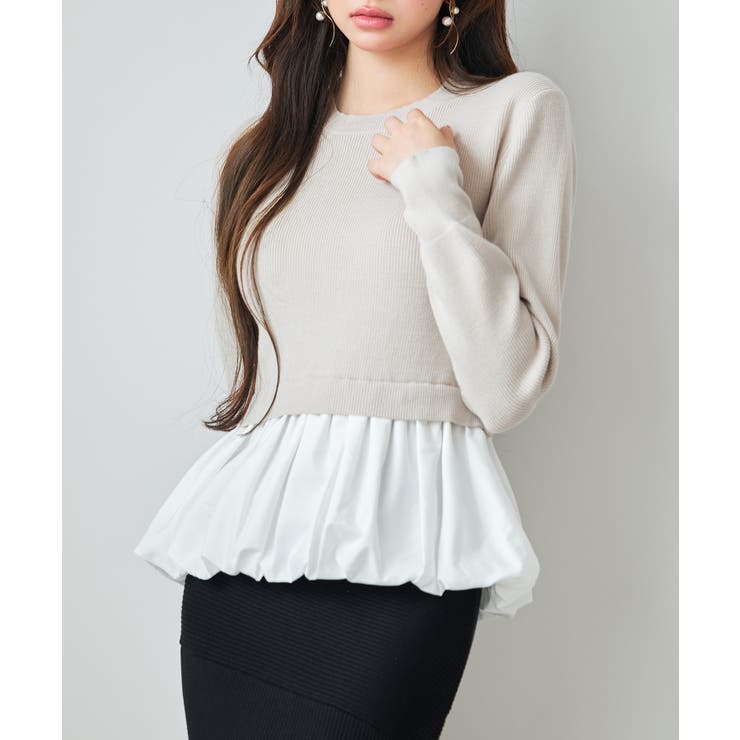 異素材フリルバルーンペプラムニットトップス | SAISON DE PAPILLON  | 詳細画像11 