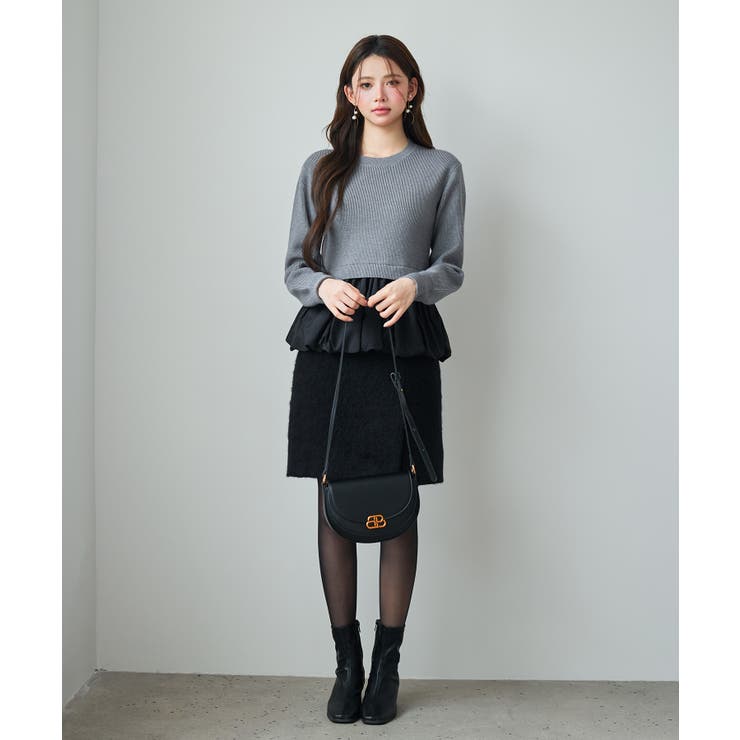 異素材フリルバルーンペプラムニットトップス | SAISON DE PAPILLON  | 詳細画像7 