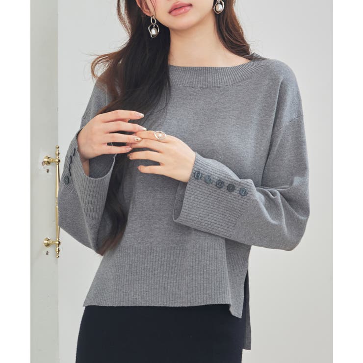 グレー | ドロップド・ショルダーショート丈セーター | SAISON DE PAPILLON 