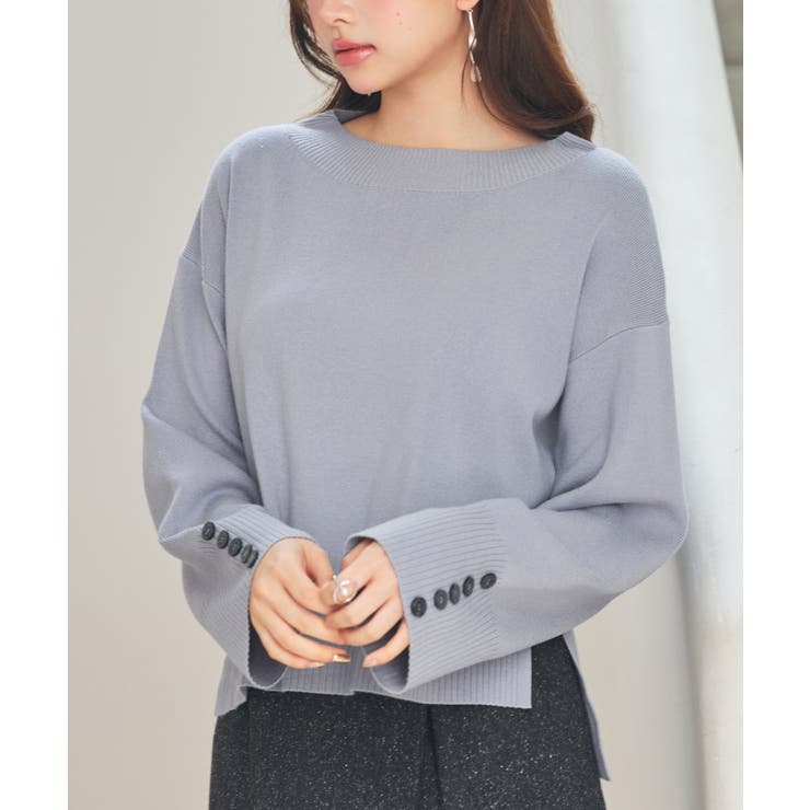 ブルーグレー | ドロップド・ショルダーショート丈セーター | SAISON DE PAPILLON 