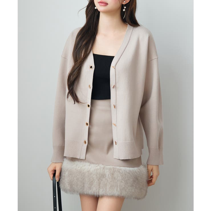 ハトメ釦Vネック長袖ニットカーディガン | SAISON DE PAPILLON  | 詳細画像9 