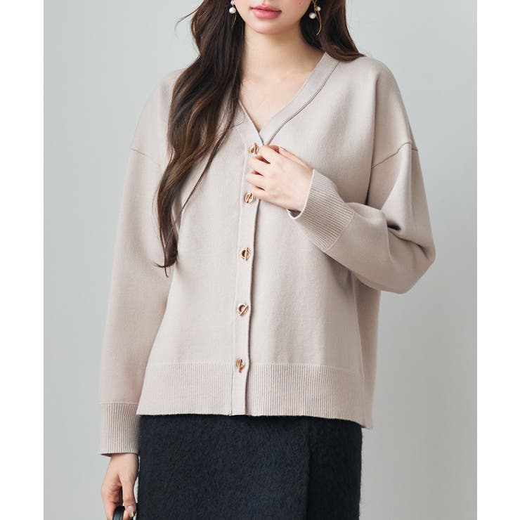 ハトメ釦Vネック長袖ニットカーディガン | SAISON DE PAPILLON  | 詳細画像12 