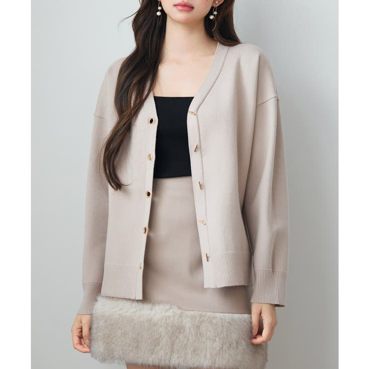 ハトメ釦Vネック長袖ニットカーディガン | SAISON DE PAPILLON  | 詳細画像13 