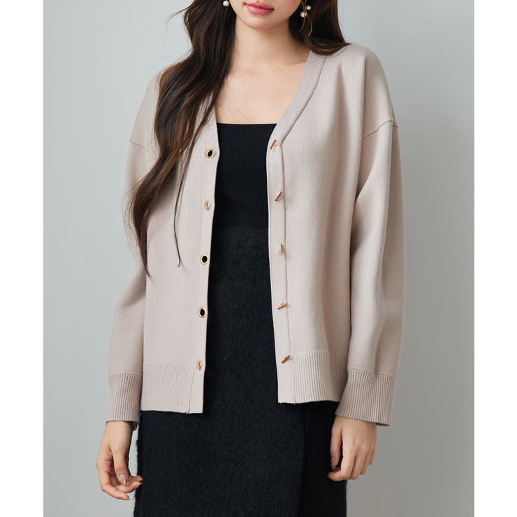 ハトメ釦Vネック長袖ニットカーディガン | SAISON DE PAPILLON  | 詳細画像14 