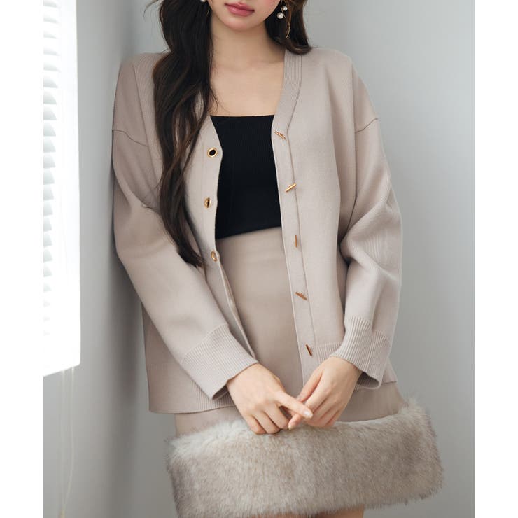 ハトメ釦Vネック長袖ニットカーディガン | SAISON DE PAPILLON  | 詳細画像15 