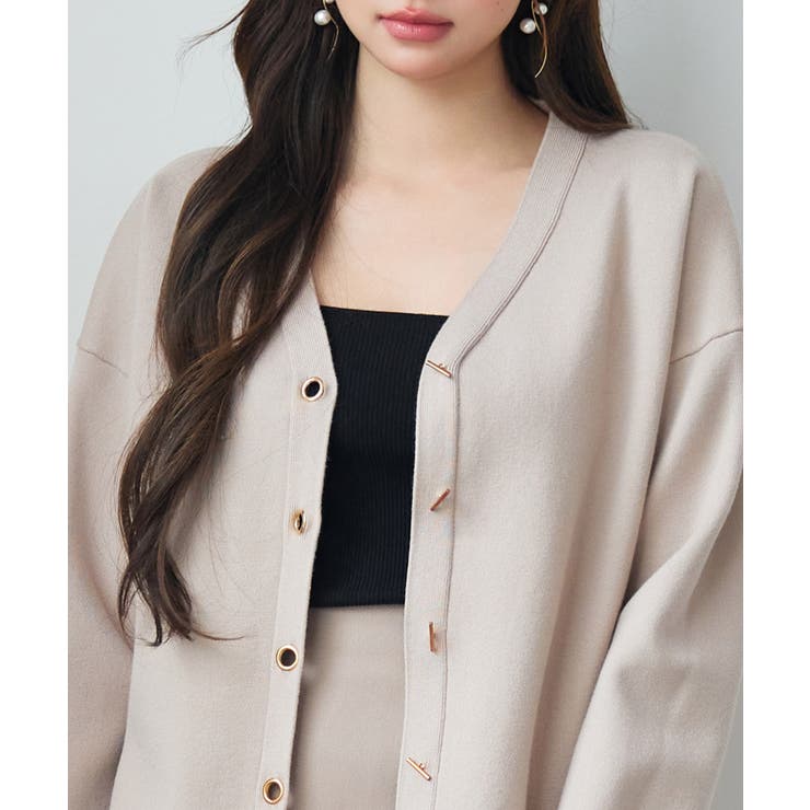 ハトメ釦Vネック長袖ニットカーディガン | SAISON DE PAPILLON  | 詳細画像16 