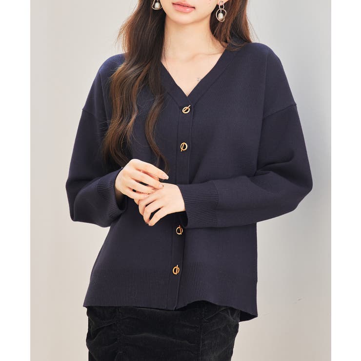 ハトメ釦Vネック長袖ニットカーディガン | SAISON DE PAPILLON  | 詳細画像3 