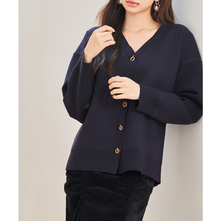 ハトメ釦Vネック長袖ニットカーディガン | SAISON DE PAPILLON  | 詳細画像7 