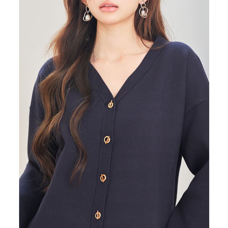 ハトメ釦Vネック長袖ニットカーディガン | SAISON DE PAPILLON  | 詳細画像8 